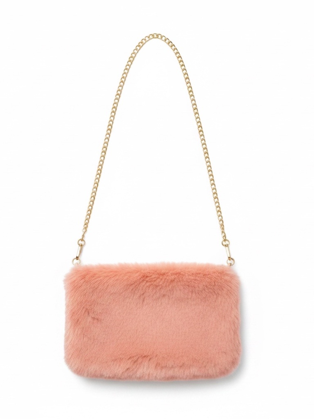 Pink Faux Fur Shoulder Bag Gold Chain Y2K Clutch Barbiecore Mini Purse